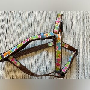 Medium dog harness with colorful bones. Expandable.